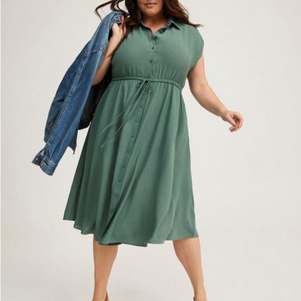 torrid Sage Green Button-Front Midi Shirt Dress